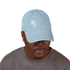 Embroidered Denim Hat — White Skull Front & 'CAG' Pink Back