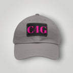 C4G Leather Patch Dad Hat – Casual Baseball Cap with Pink Logo