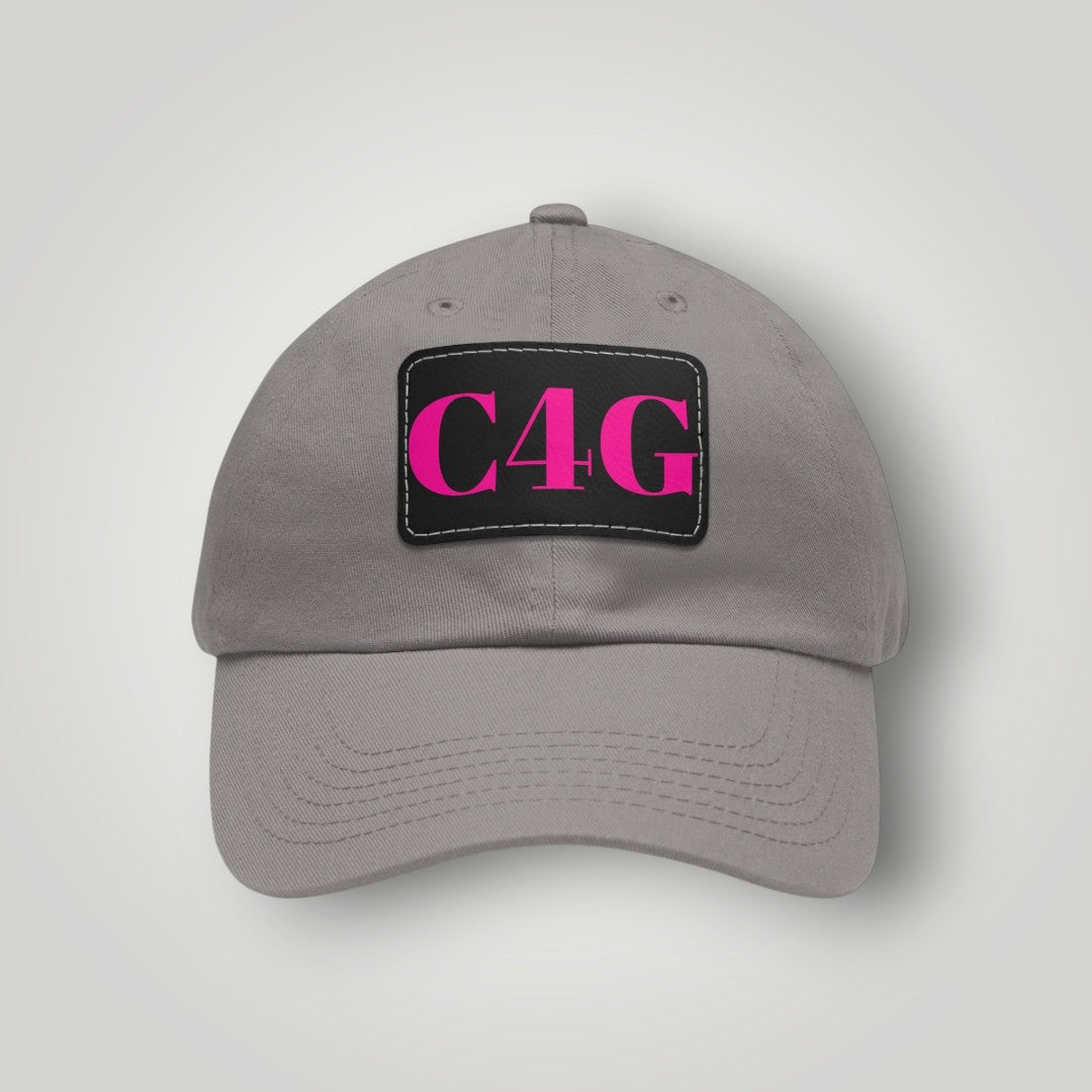 C4G Leather Patch Dad Hat – Casual Baseball Cap with Pink Logo