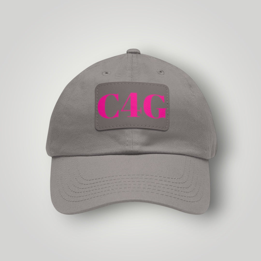 C4G Leather Patch Dad Hat – Casual Baseball Cap with Pink Logo