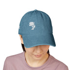 Embroidered Denim Hat — White Skull Front & 'CAG' Pink Back