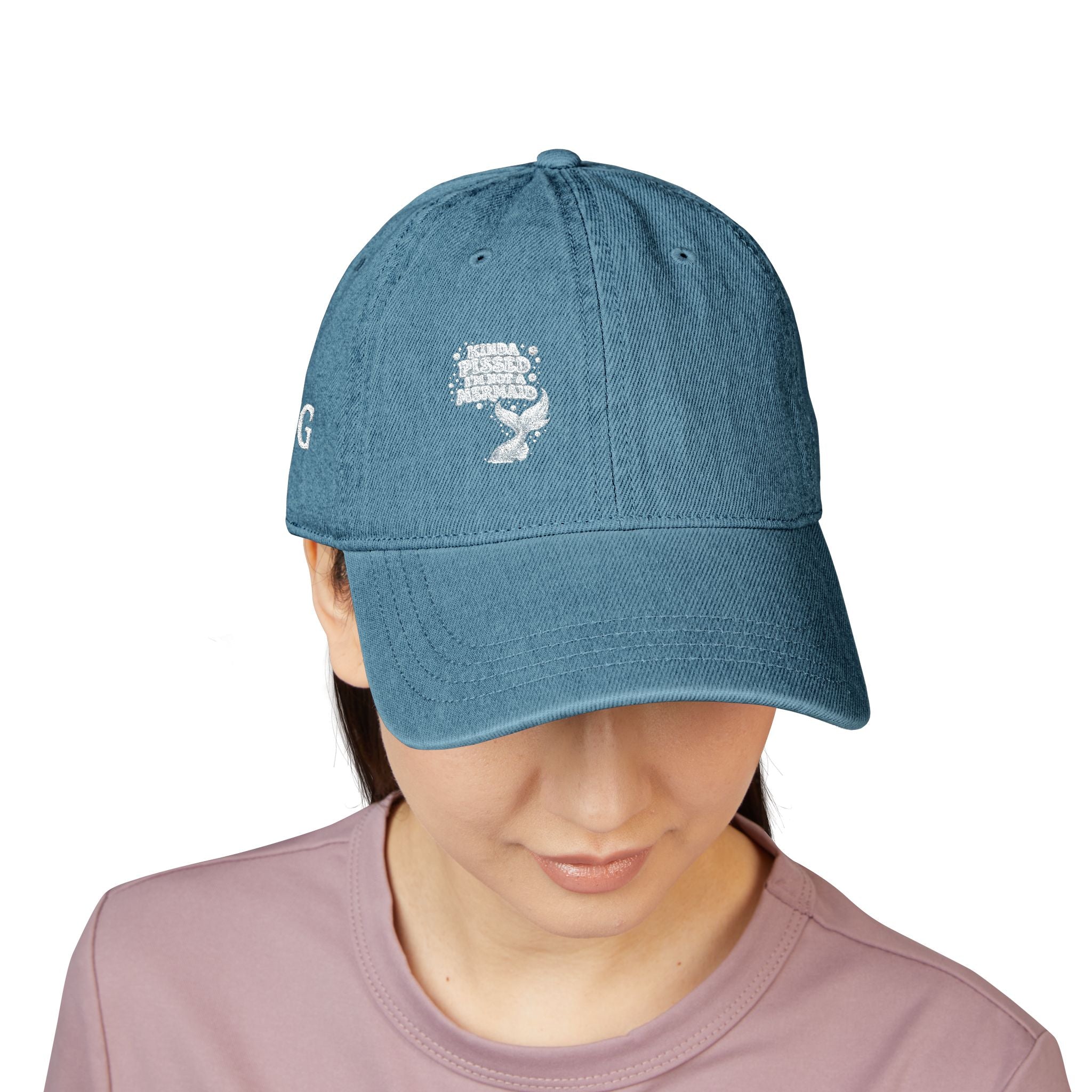 Embroidered Denim Hat — White Skull Front & 'CAG' Pink Back
