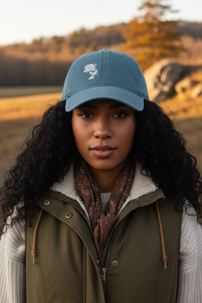 Embroidered Denim Hat — White Skull Front & 'CAG' Pink Back