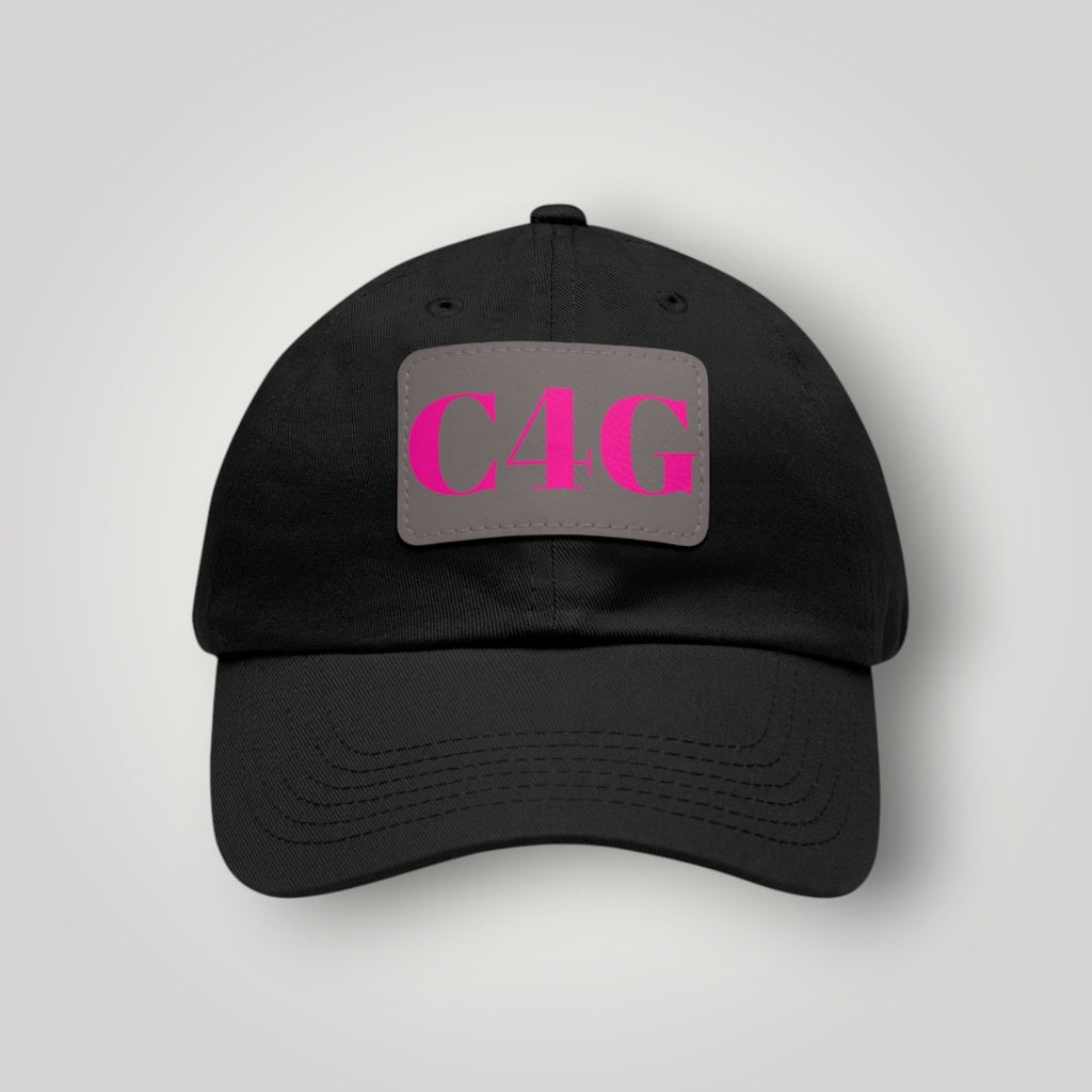C4G Leather Patch Dad Hat – Casual Baseball Cap with Pink Logo