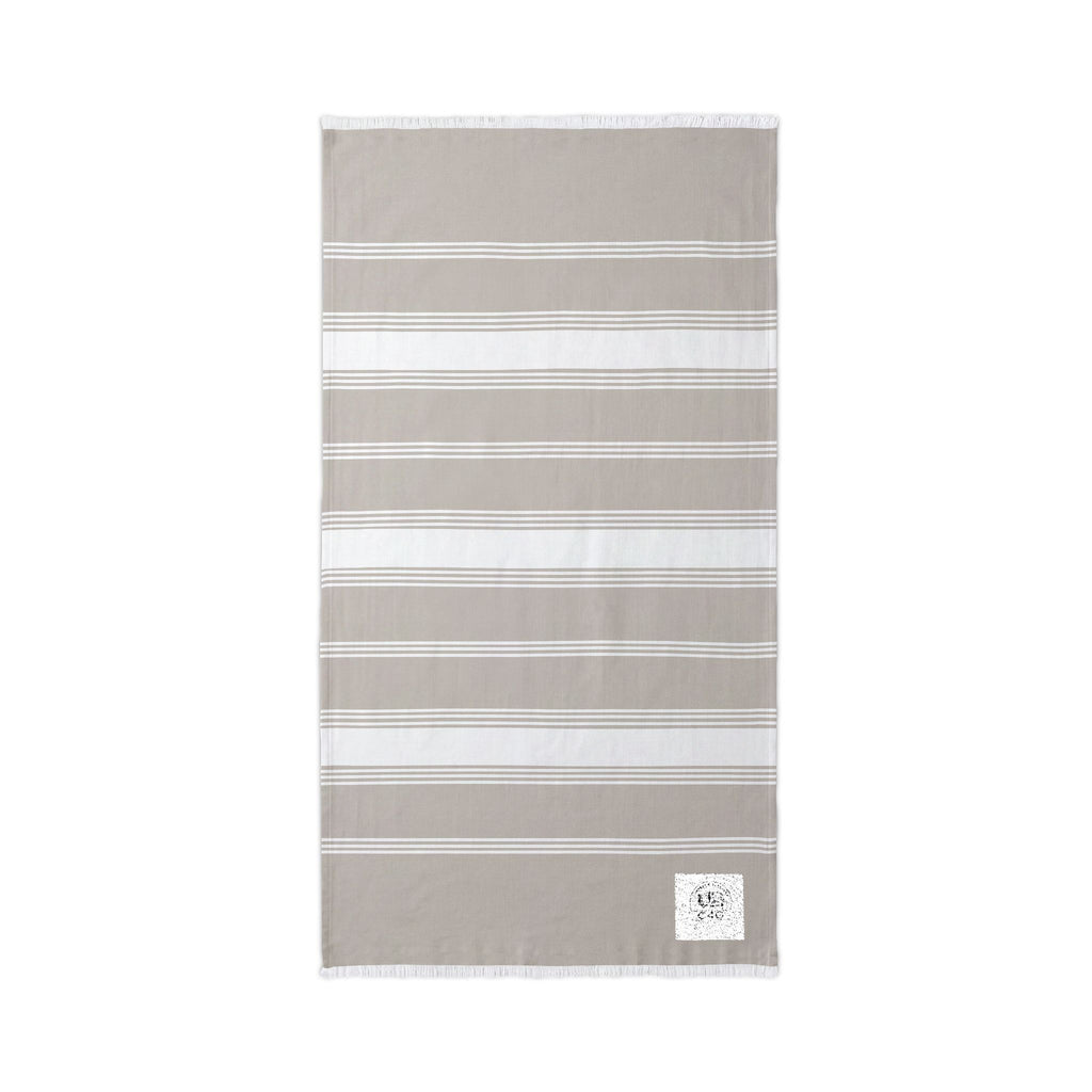 Embroidered Striped Beach Throw — Lightweight Turkish Towel with Personalized Patch