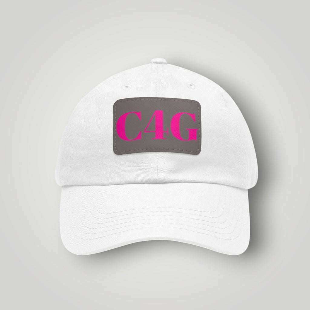 C4G Leather Patch Dad Hat – Casual Baseball Cap with Pink Logo