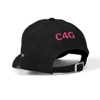 Embroidered Denim Hat — White Skull Front & 'CAG' Pink Back