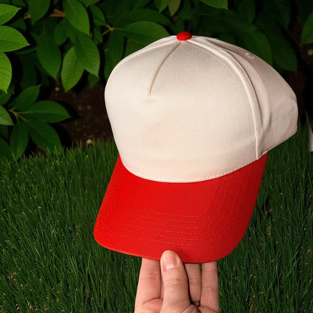 Red White & Blonde Embroidered Adjustable Five-Panel Twill Hat
