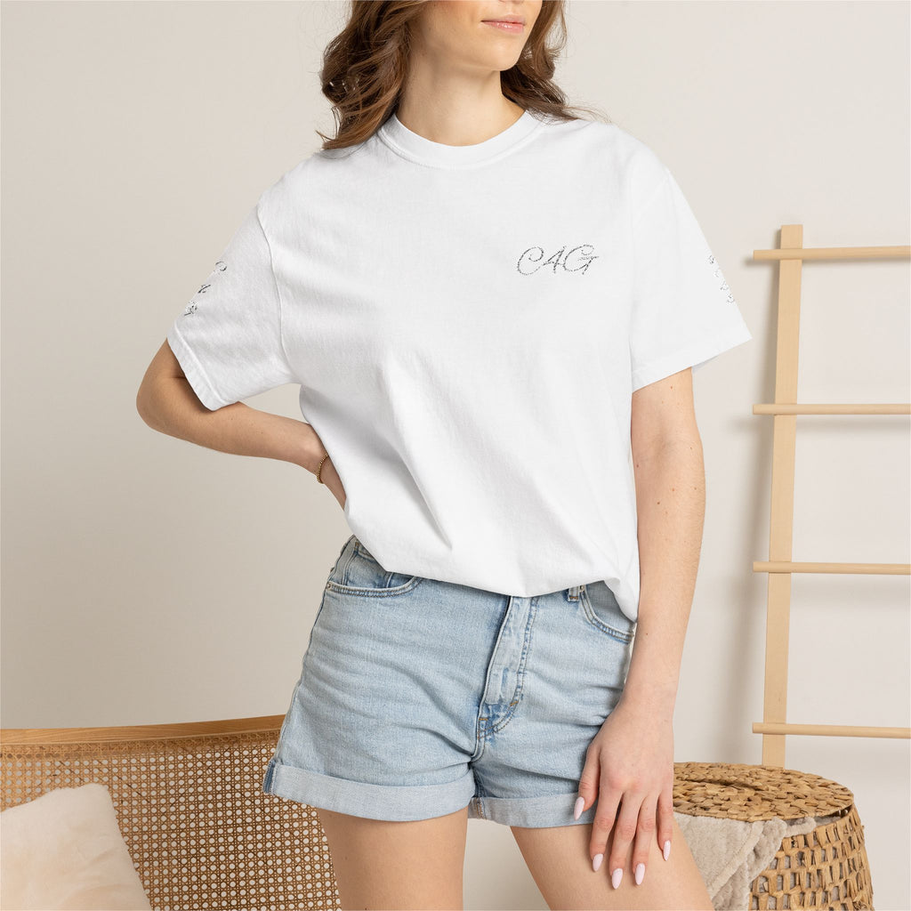 Minimalist 'LOVE' Graphic T-Shirt — White Casual Tee with Subtle Sleeve Art
