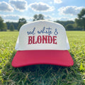 Red White & Blonde Embroidered Adjustable Five-Panel Twill Hat