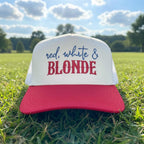 Red White & Blonde Embroidered Adjustable Five-Panel Twill Hat