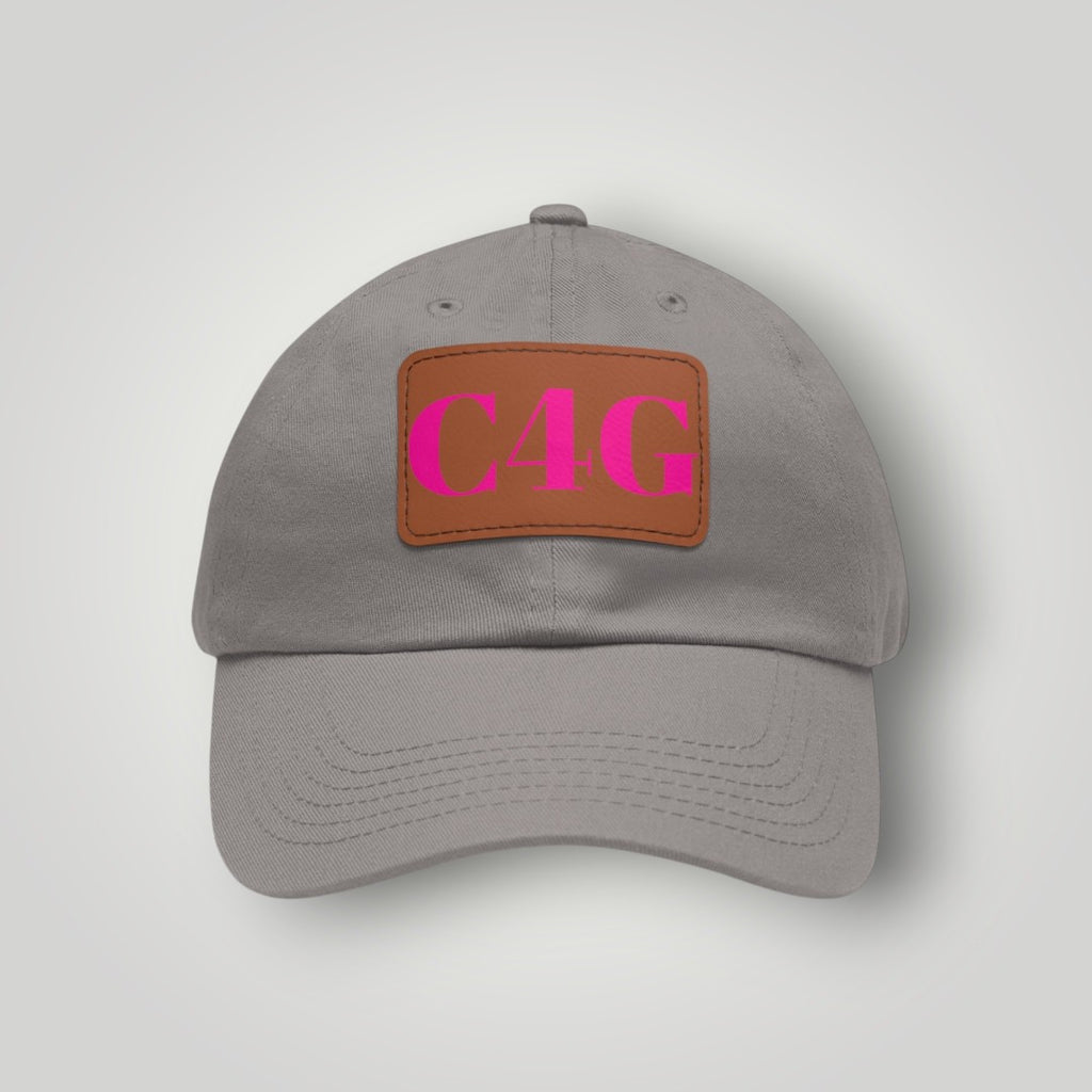 C4G Leather Patch Dad Hat – Casual Baseball Cap with Pink Logo