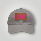 C4G Leather Patch Dad Hat – Casual Baseball Cap with Pink Logo