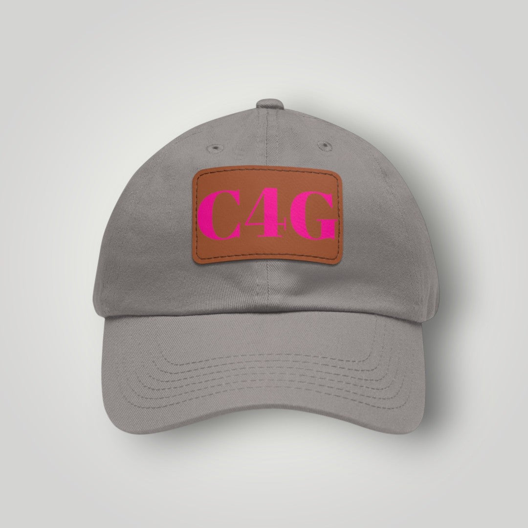 C4G Leather Patch Dad Hat – Casual Baseball Cap with Pink Logo
