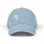 Embroidered Denim Hat — White Skull Front & 'CAG' Pink Back