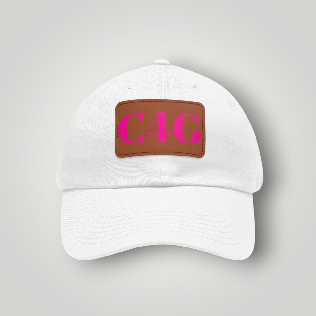 C4G Leather Patch Dad Hat – Casual Baseball Cap with Pink Logo
