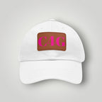 C4G Leather Patch Dad Hat – Casual Baseball Cap with Pink Logo