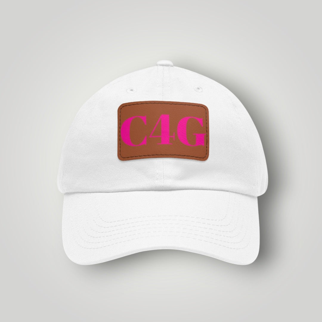 C4G Leather Patch Dad Hat – Casual Baseball Cap with Pink Logo