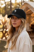 Embroidered Denim Hat — White Skull Front & 'CAG' Pink Back