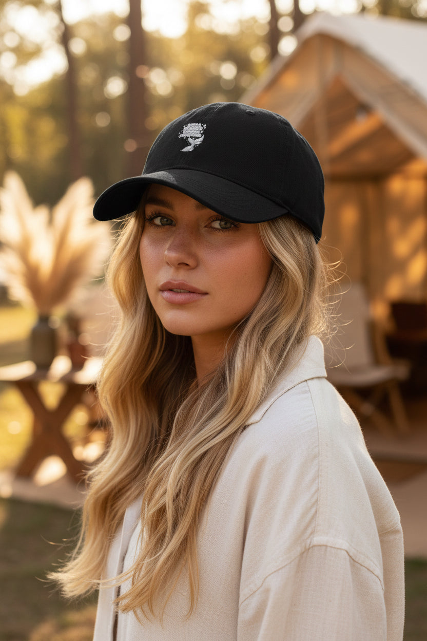 Embroidered Denim Hat — White Skull Front & 'CAG' Pink Back