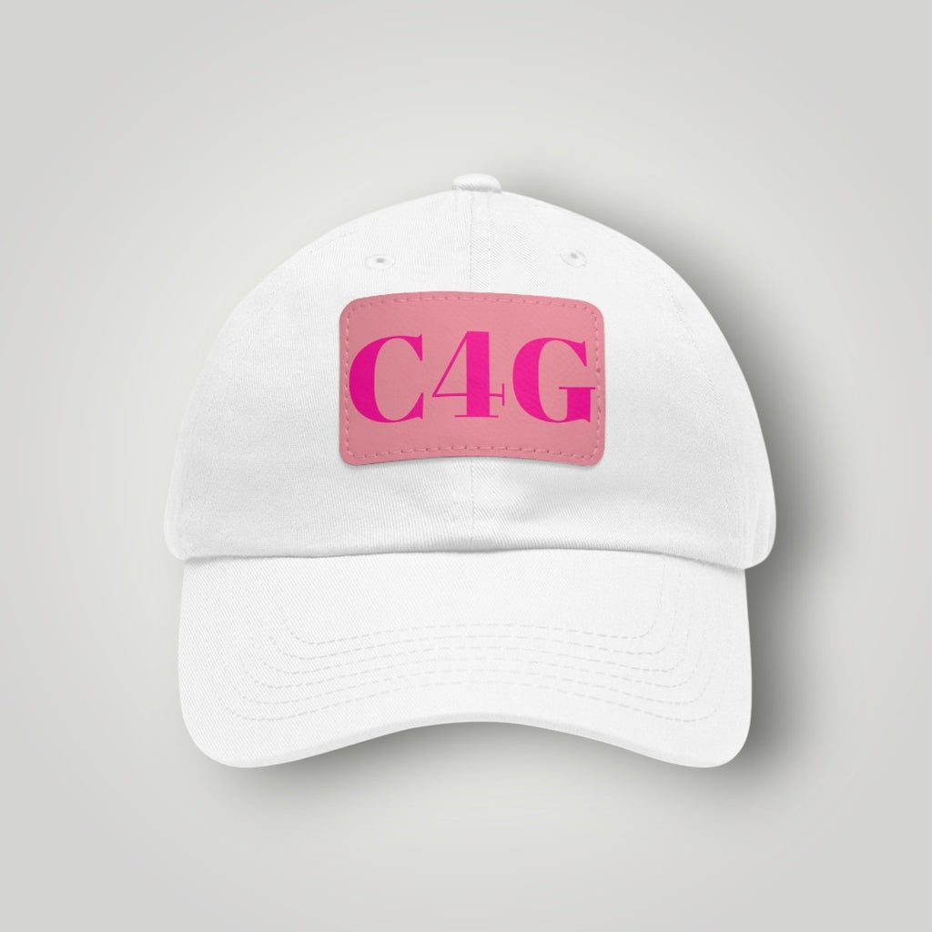 C4G Leather Patch Dad Hat – Casual Baseball Cap with Pink Logo
