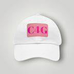 C4G Leather Patch Dad Hat – Casual Baseball Cap with Pink Logo
