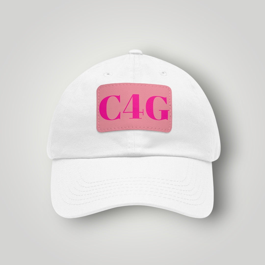 C4G Leather Patch Dad Hat – Casual Baseball Cap with Pink Logo