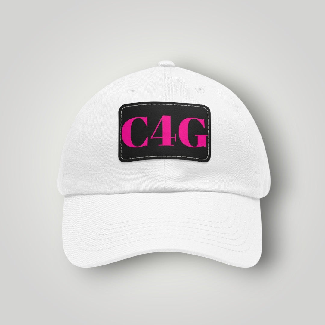 C4G Leather Patch Dad Hat – Casual Baseball Cap with Pink Logo