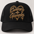 Black trucker hat with Campers 4 Glampers leopard heart graffiti design